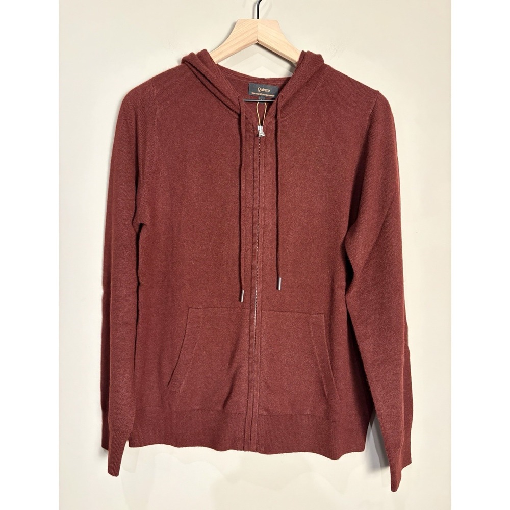 NWT Quince Womens Mongolian Cashmere Full-Zip Hoodie Sweater Rich Burgundy Sz M